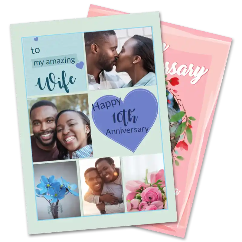 Personalized picture anniversary card printed and mailed directly to recipient