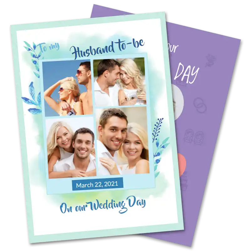 Personalized photo wedding card printed on demand and sent by mail